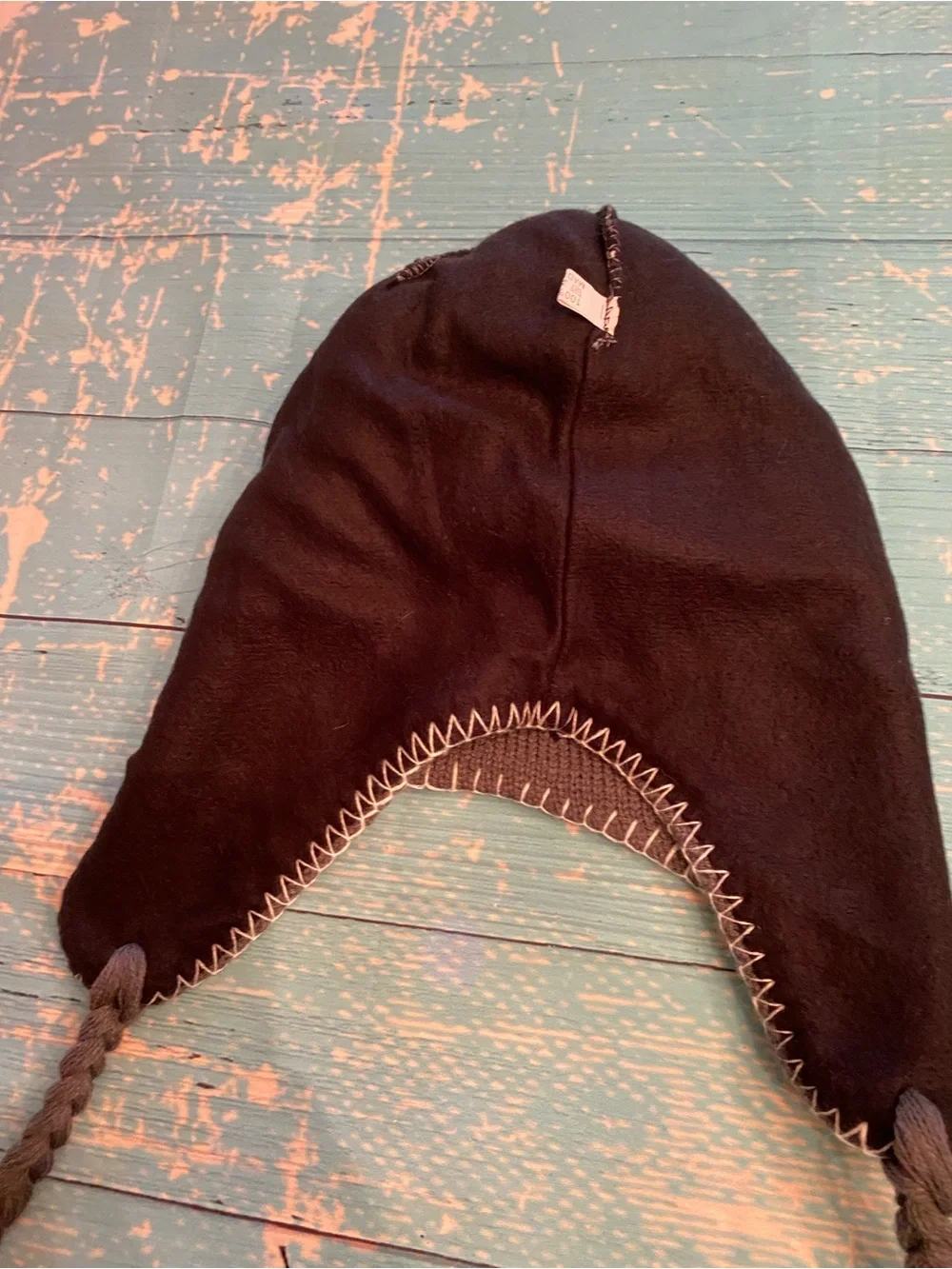 Gray, Black, White, Pom-Pom Earflap Hat